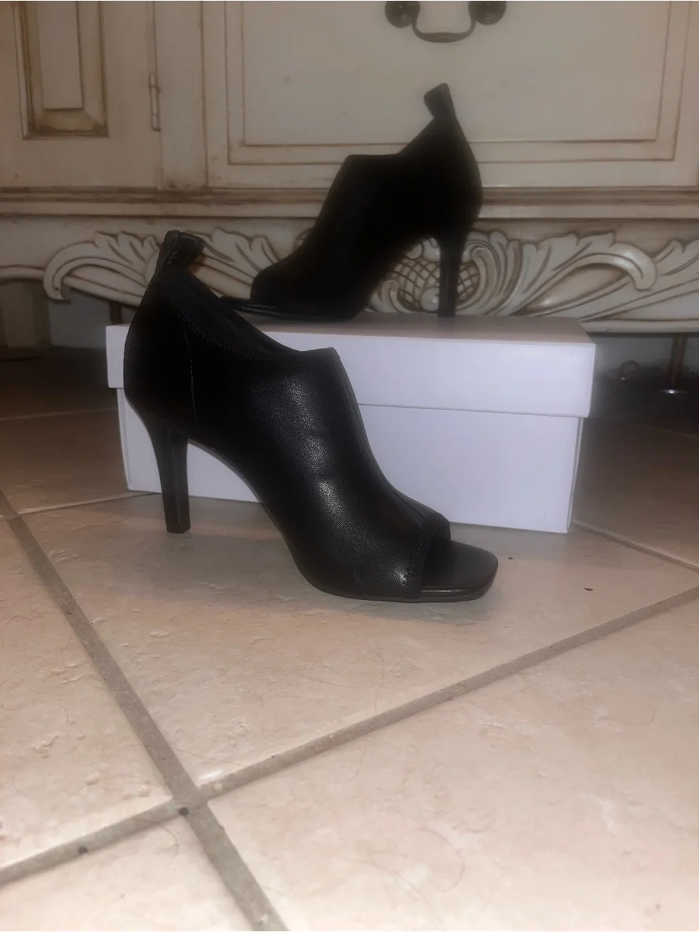 DKNY Black Peep-Toe High Heel Booties - Women's Stylish Evening Shoes